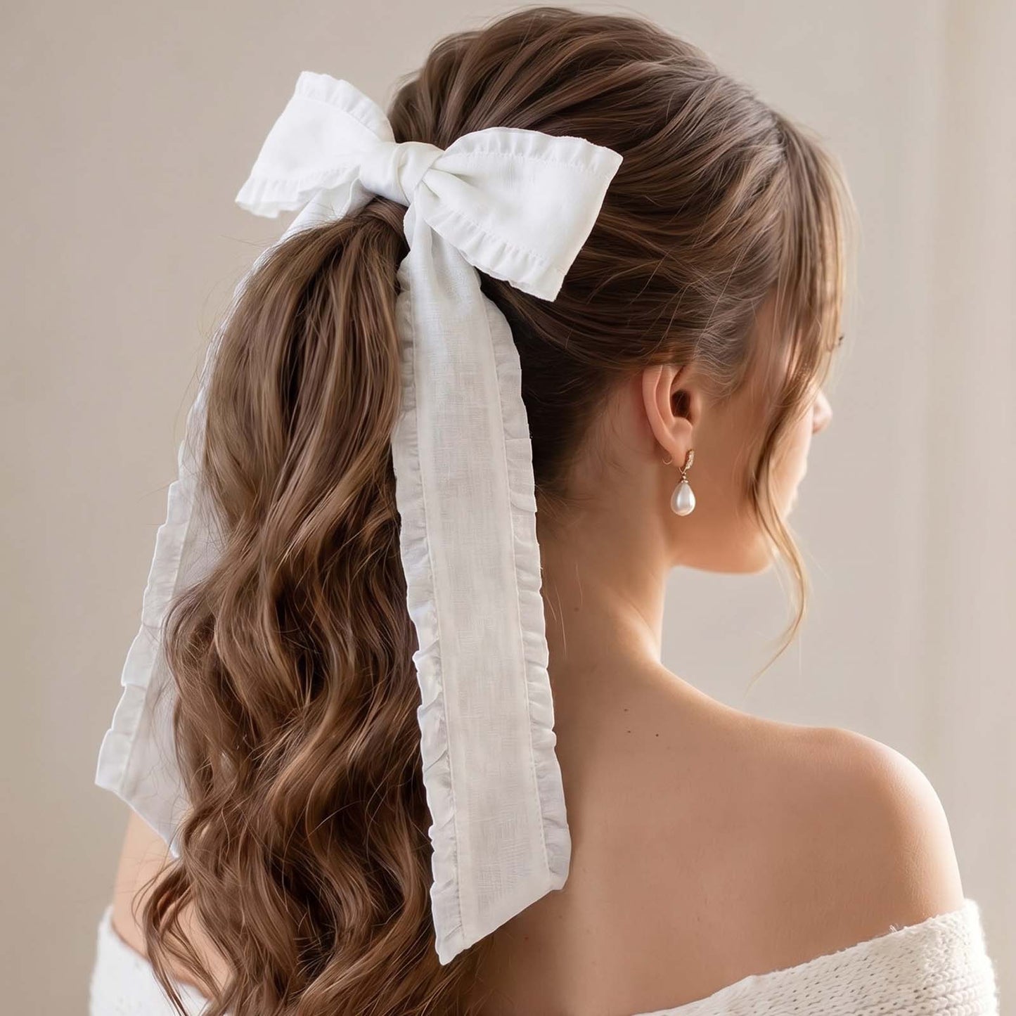 Barrette Nœud Blanc Ruban Coquette à Volants Style Couture