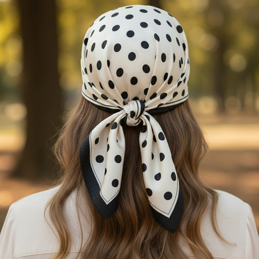 Foulard carré toucher soie Ébène à pois vintage - 70 x 70 cm