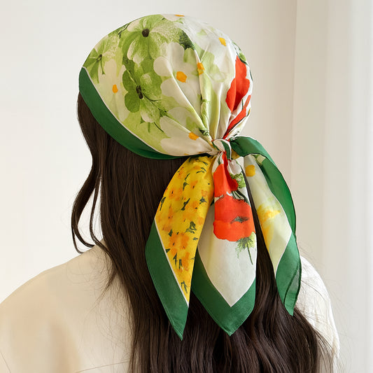 Foulard carré toucher soie floral Éclat d'Anémone 70x70cm