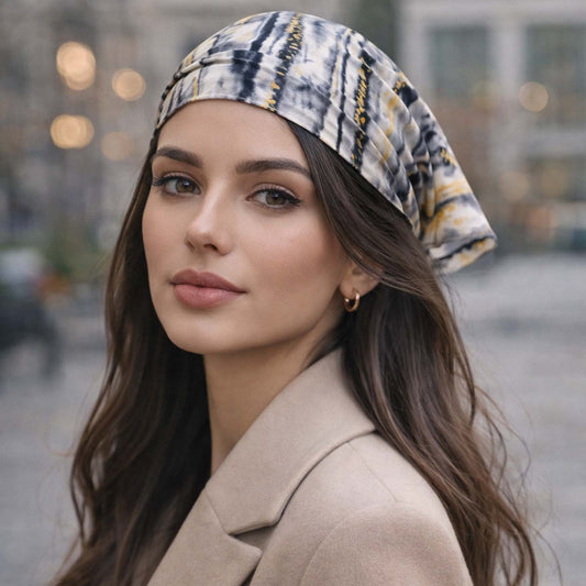 Foulard carré toucher soie Marbre Noir & Or - 70 x 70 cm