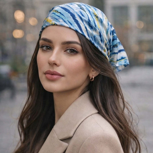 Foulard carré toucher soie Marbre Bleu & Or - 70 x 70 cm