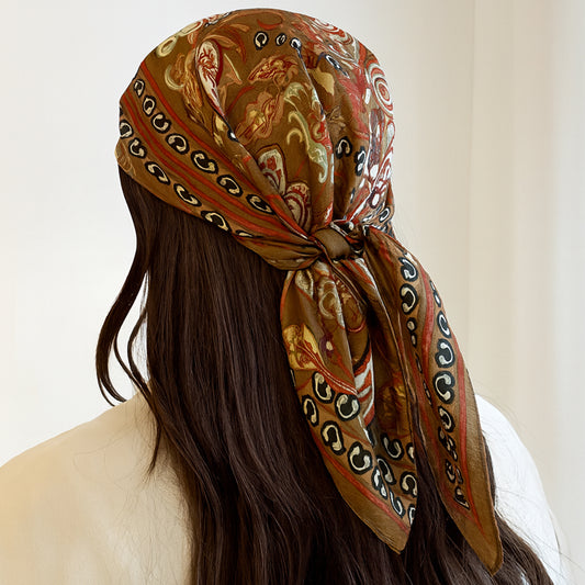 Foulard carré toucher soie Fleur de Sésame 70x70cm