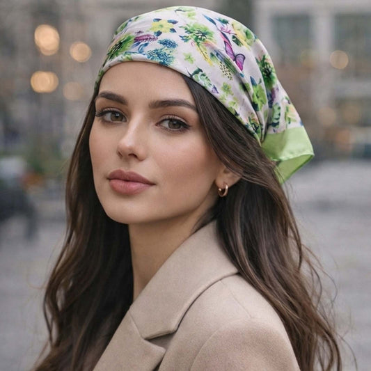 Foulard carré toucher soie Prairie Fleurie - 70 x 70 cm