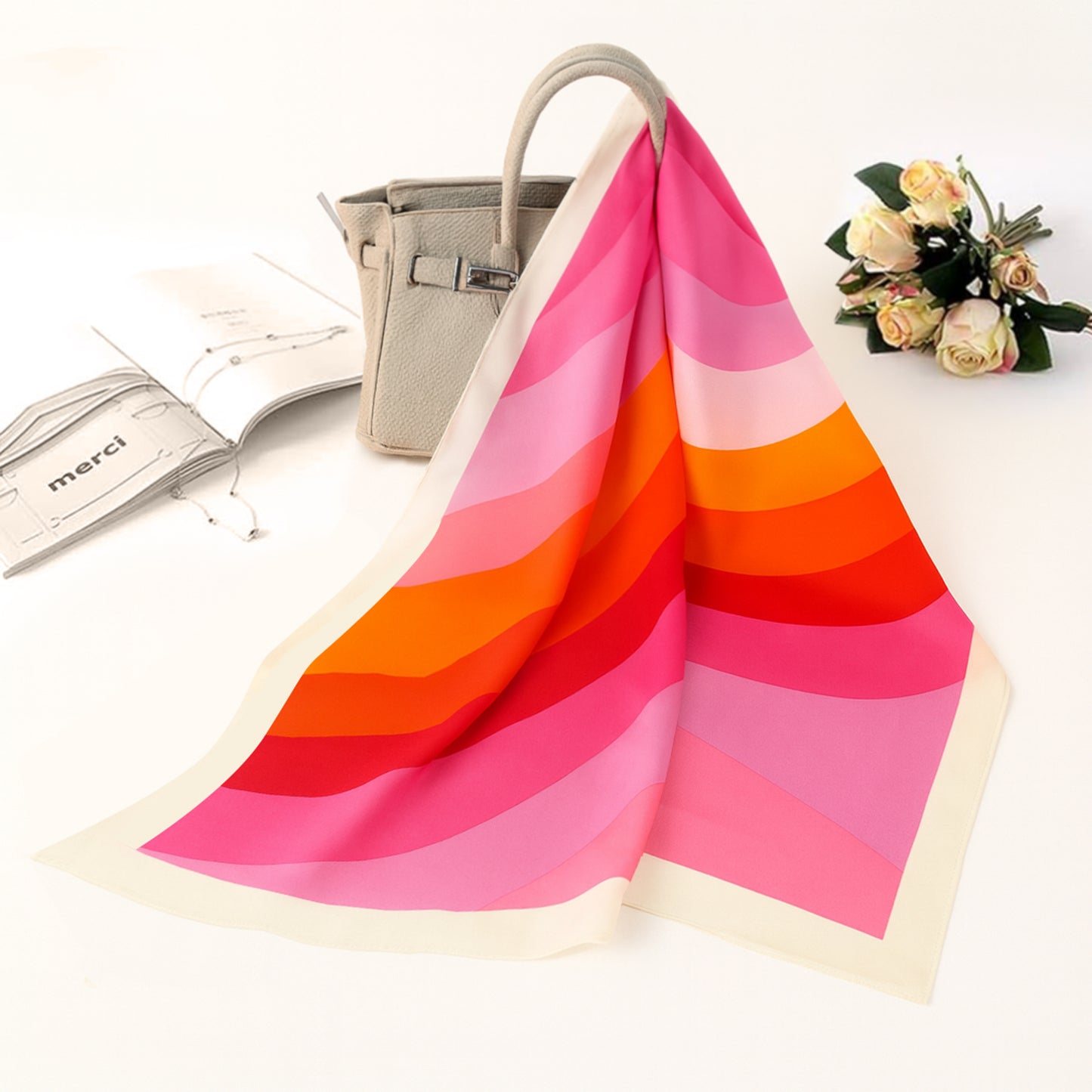 Foulard carré toucher soie Pink Mirage 70x70cm