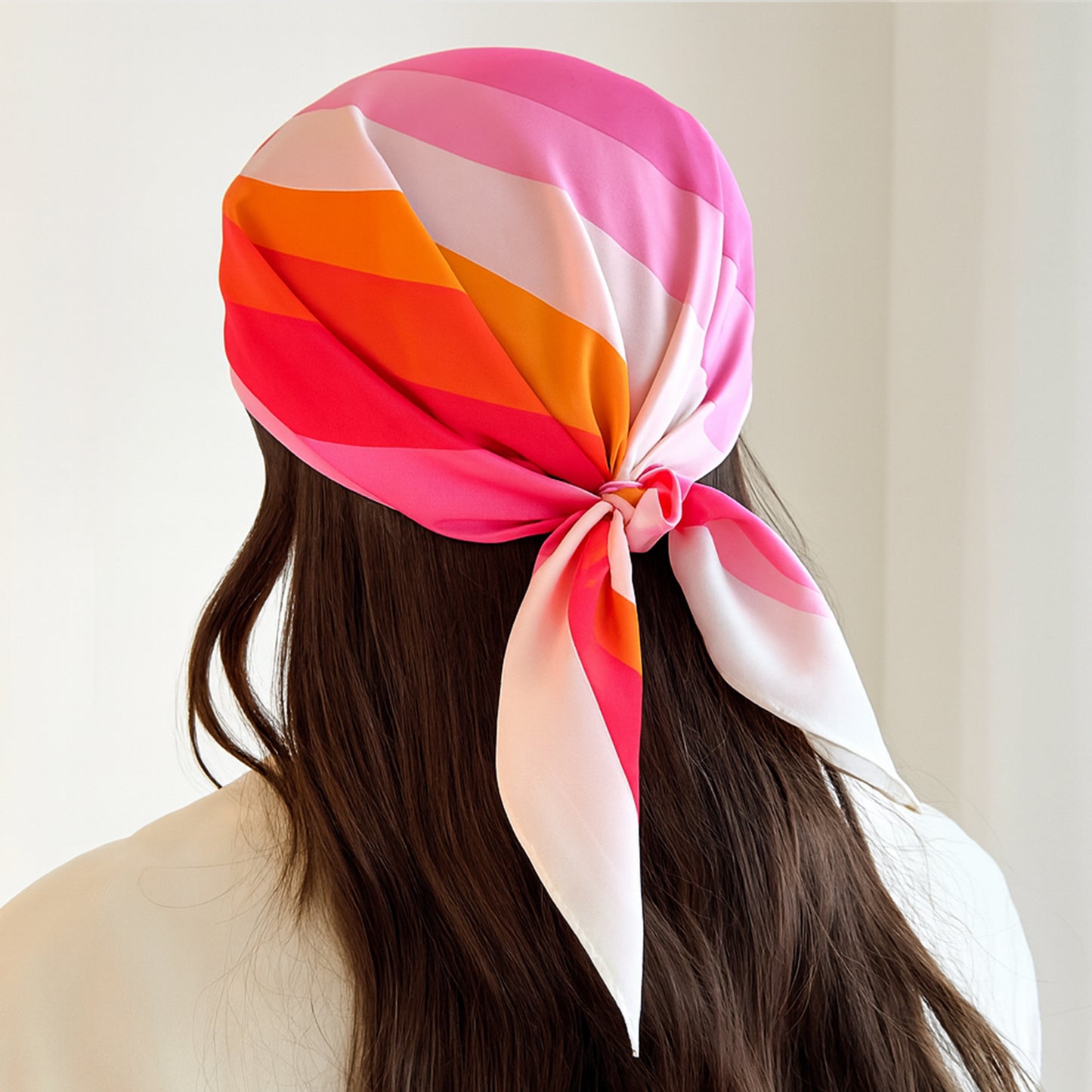 Foulard carré toucher soie Pink Mirage 70x70cm