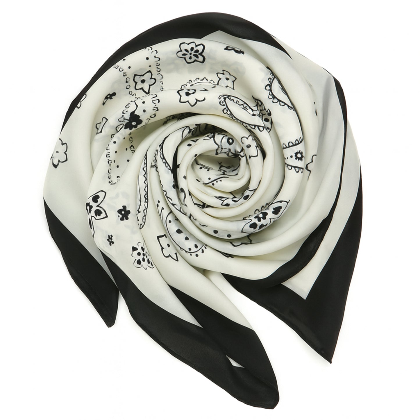 Foulard bandana carré toucher soie Blanc Vintage 70x70cm