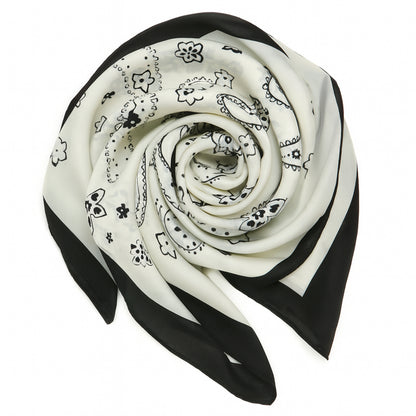 Foulard bandana carré toucher soie Blanc Vintage 70x70cm