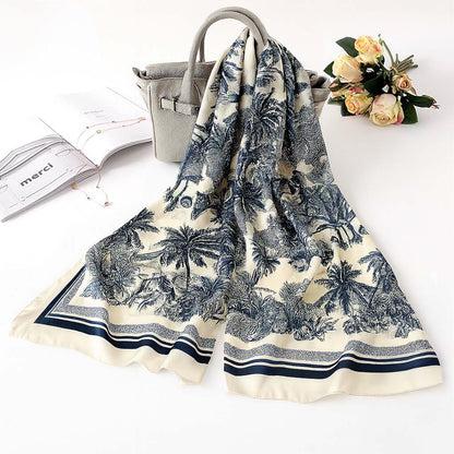 Foulard carré toucher soie Toile de Jouy 70x70cm