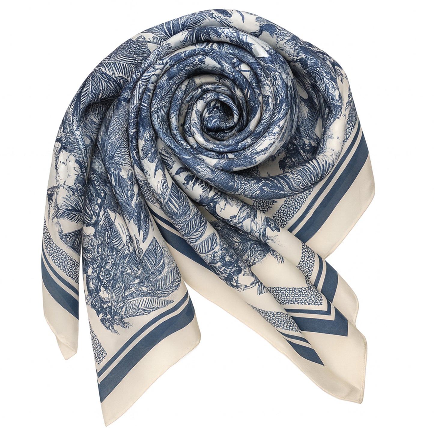 Foulard carré toucher soie Toile de Jouy 70x70cm