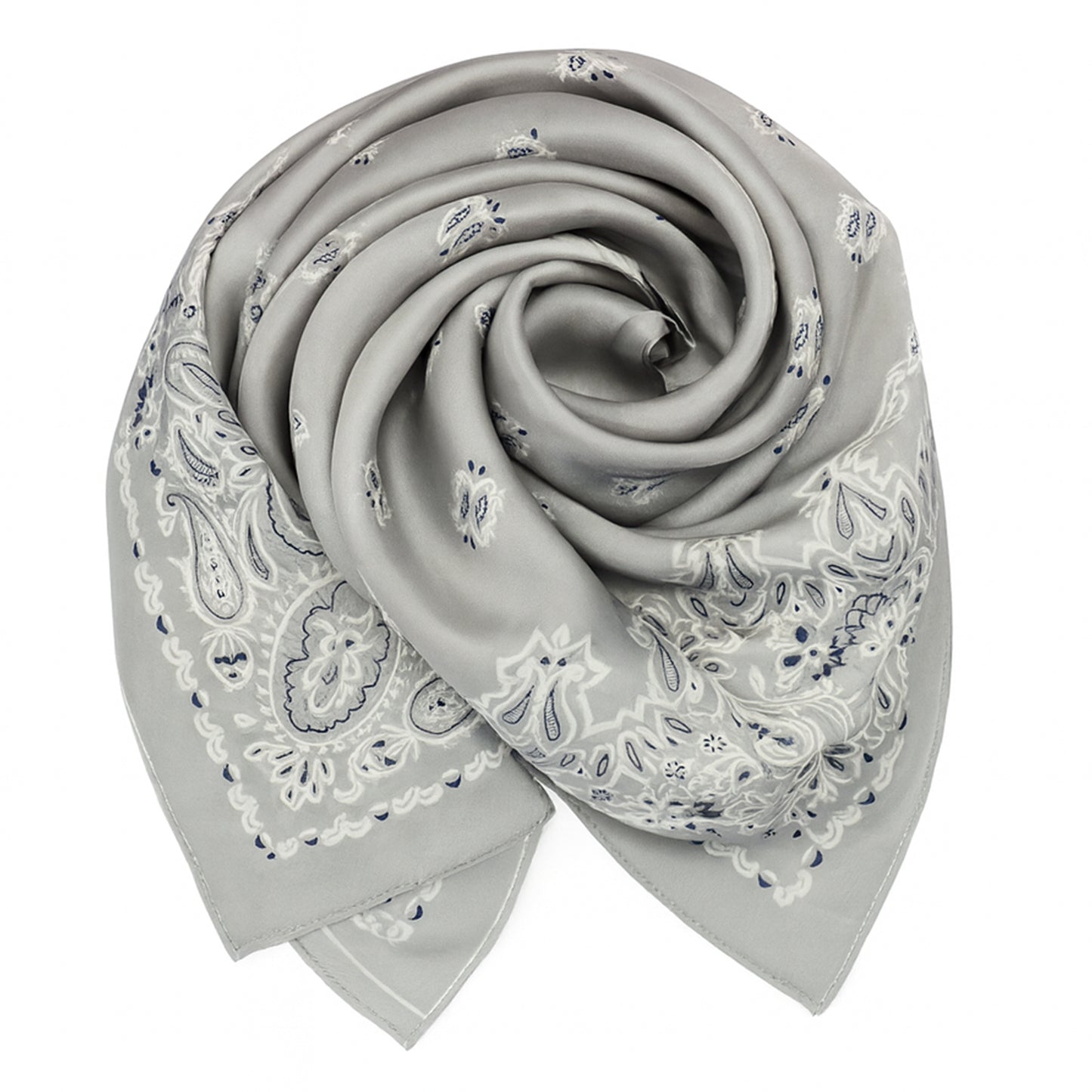 Foulard carré toucher soie Couture Paisley Gris perle 70x70cm