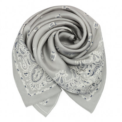 Foulard carré toucher soie Couture Paisley Gris perle 70x70cm