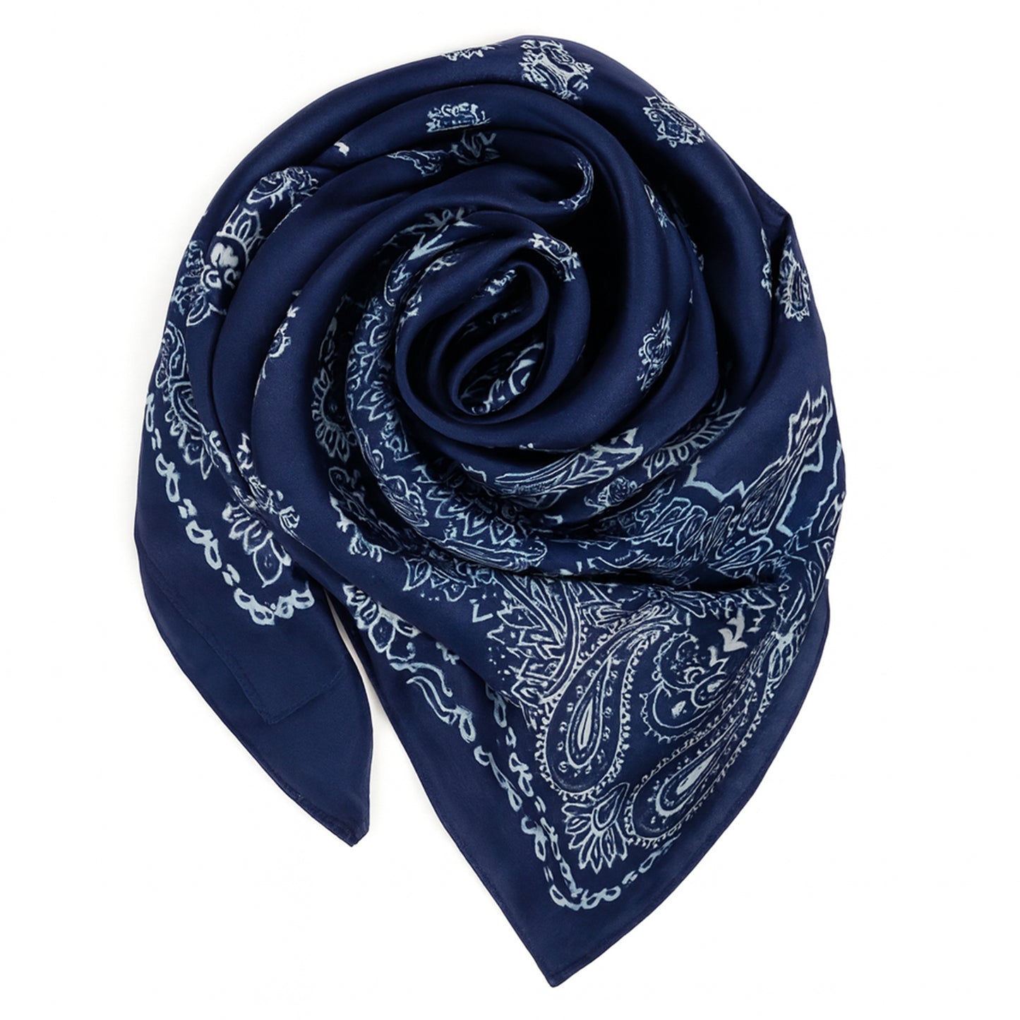Foulard carré toucher soie Couture Paisley Bleu marine 70x70cm