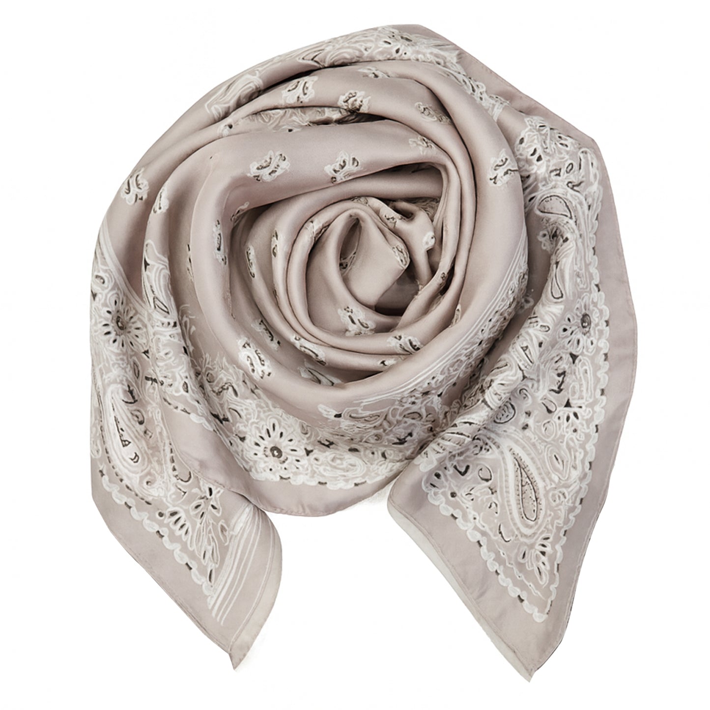 Foulard carré toucher soie Couture Paisley Rose poudré 70x70cm