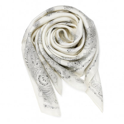 Foulard carré toucher soie Couture Paisley Ivoire satiné 70x70cm