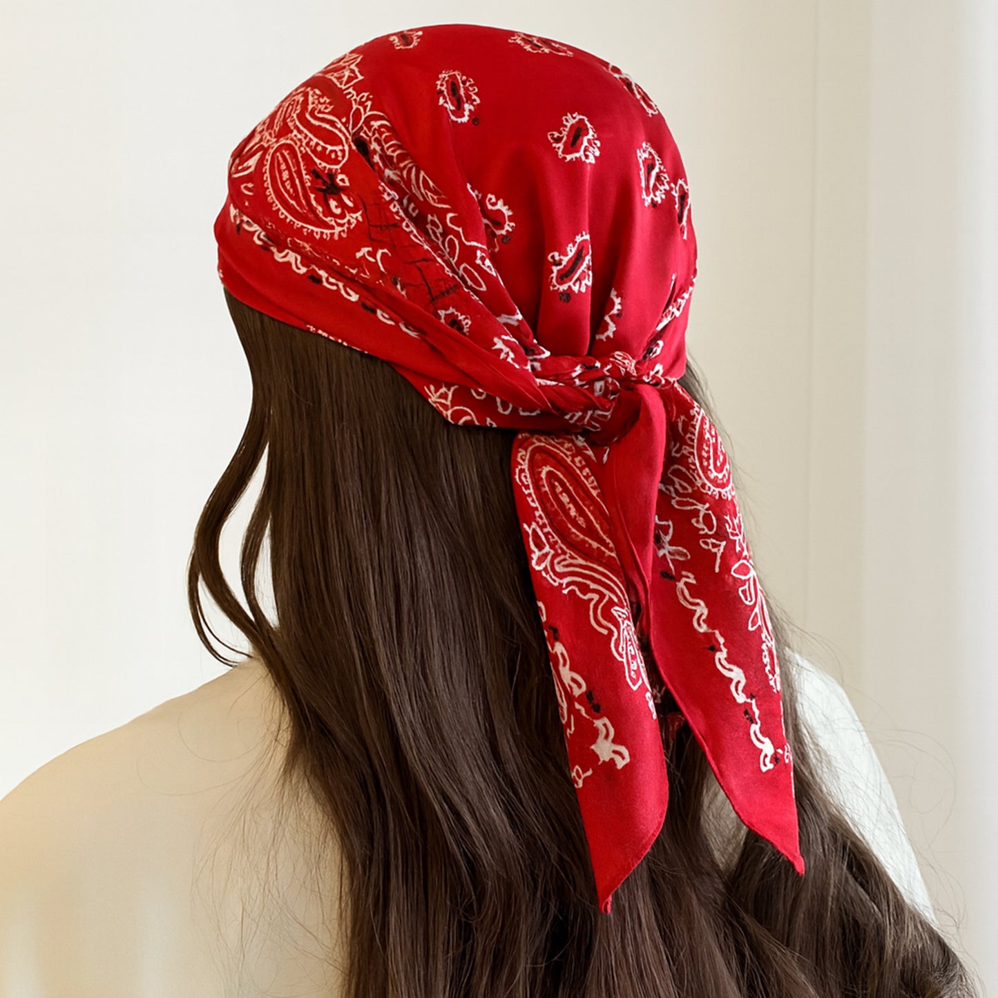 Foulard carré toucher soie Couture Paisley Grenat 70x70cm