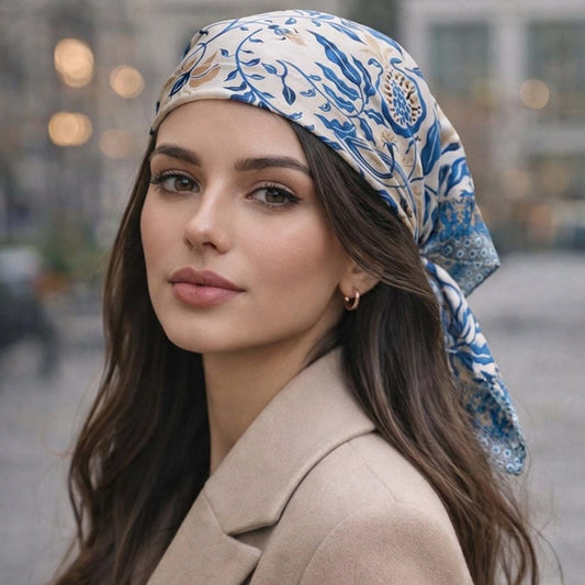 Foulard carré toucher soie Jardin d’Azur - 70 x 70 cm