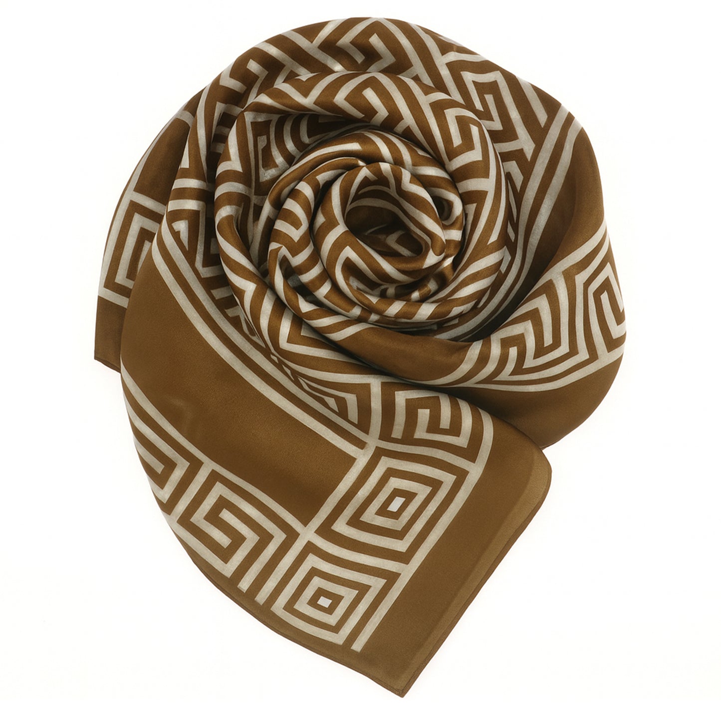 Foulard carré toucher soie Brown Santorini 70x70cm