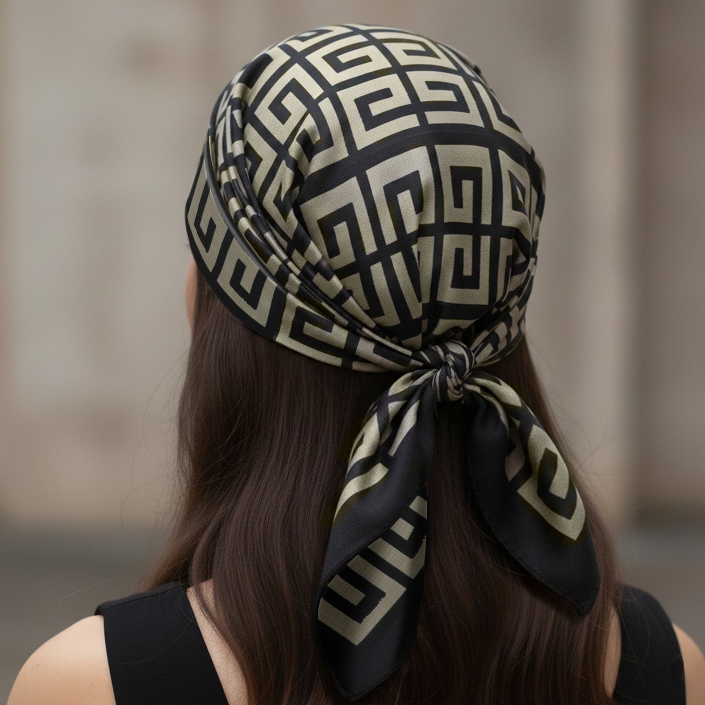 Foulard carré Beige Stone Méandros 70x70cm