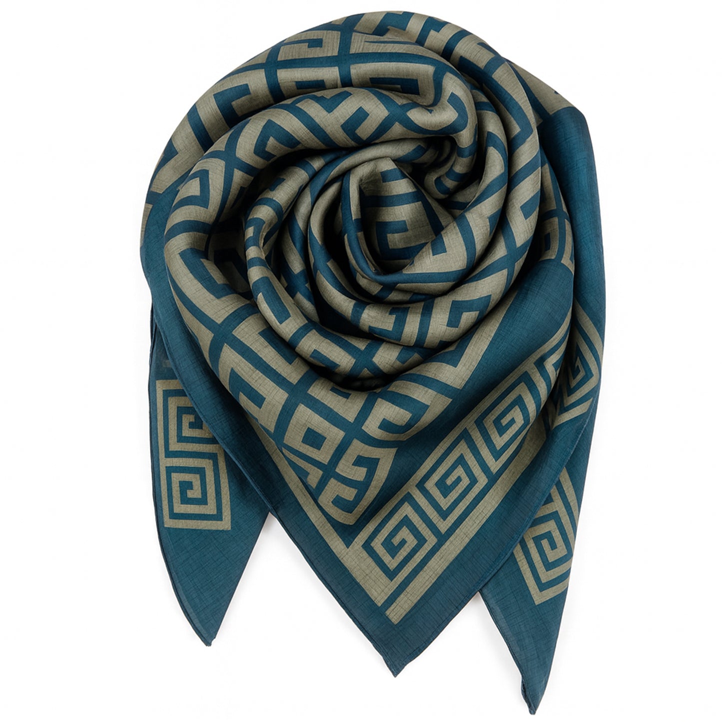 Foulard carré toucher soie Blue Jean Méandros 70x70cm
