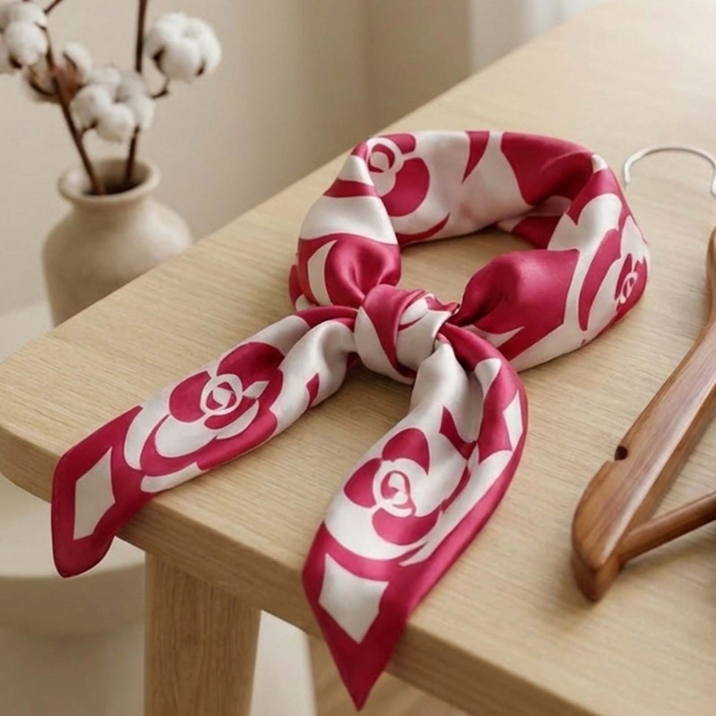 Foulard carré toucher soie Rosace Rouge Élégante - 70 x 70 cm