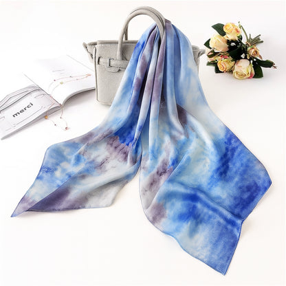 Foulard carré toucher soie tie dye Purple Sky 70x70cm