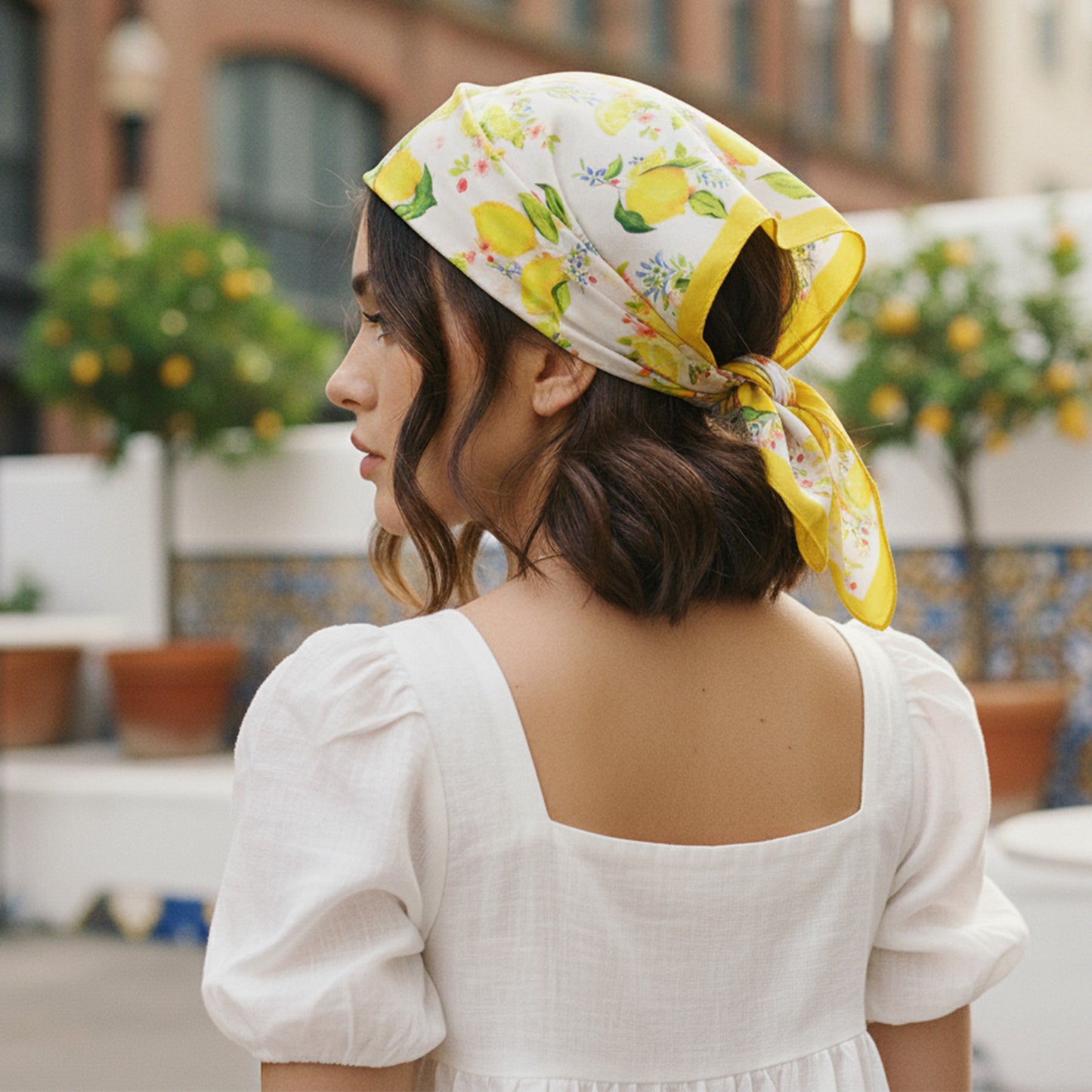 Foulard carré toucher soie Summer Lemon 70x70cm