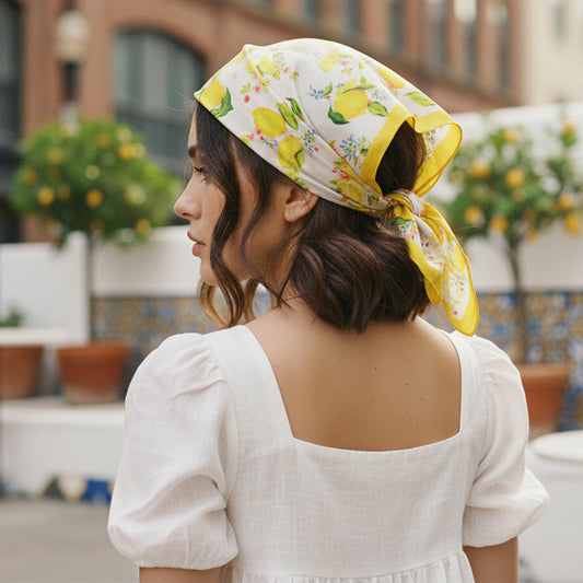 Foulard carré toucher soie Summer Lemon 70x70cm
