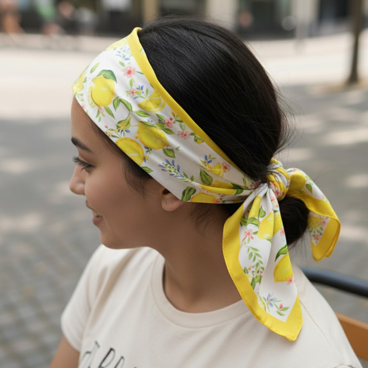 Foulard carré toucher soie Summer Lemon 70x70cm