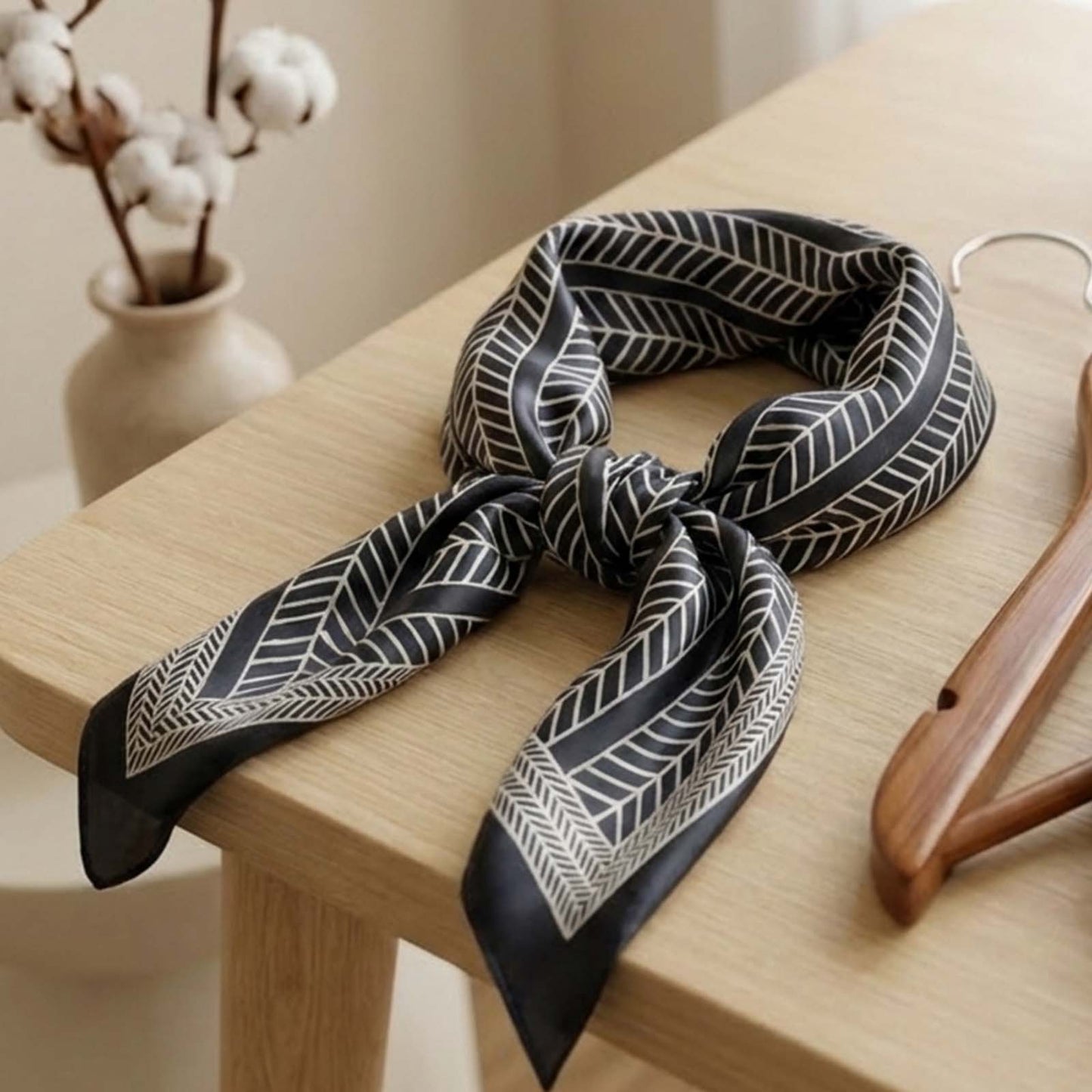 Foulard carré toucher soie Nero Graphika - 70 x 70 cm