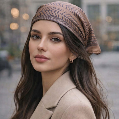 Foulard carré toucher soie Cacao Graphica - 70 x 70 cm