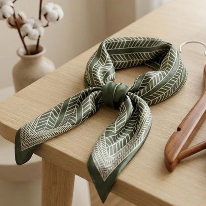 Foulard carré toucher soie Vert Forêt Graphique - 70 x 70 cm