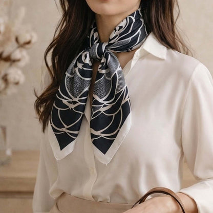 Foulard carré toucher soie Floral Abstrakta Noir - 70 x 70 cm