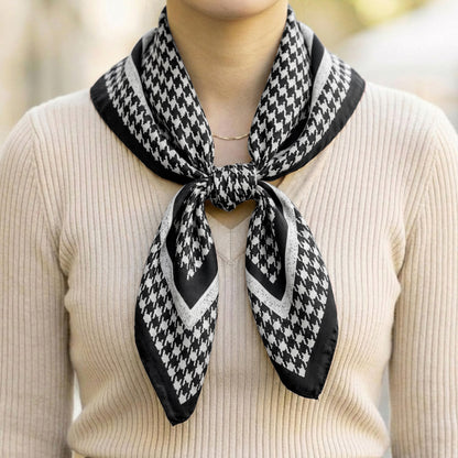 Foulard carré toucher soie Pied-de-poule Noir & Blanc - 70 x 70 cm