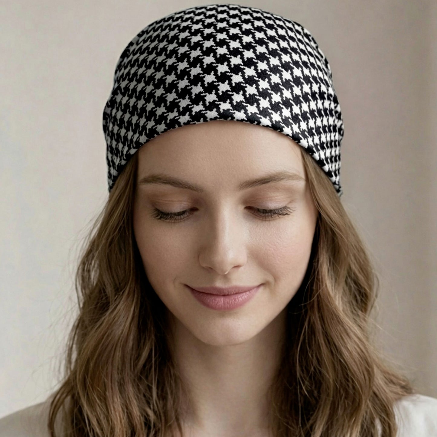 Foulard carré toucher soie Pied-de-poule Noir & Blanc - 70 x 70 cm