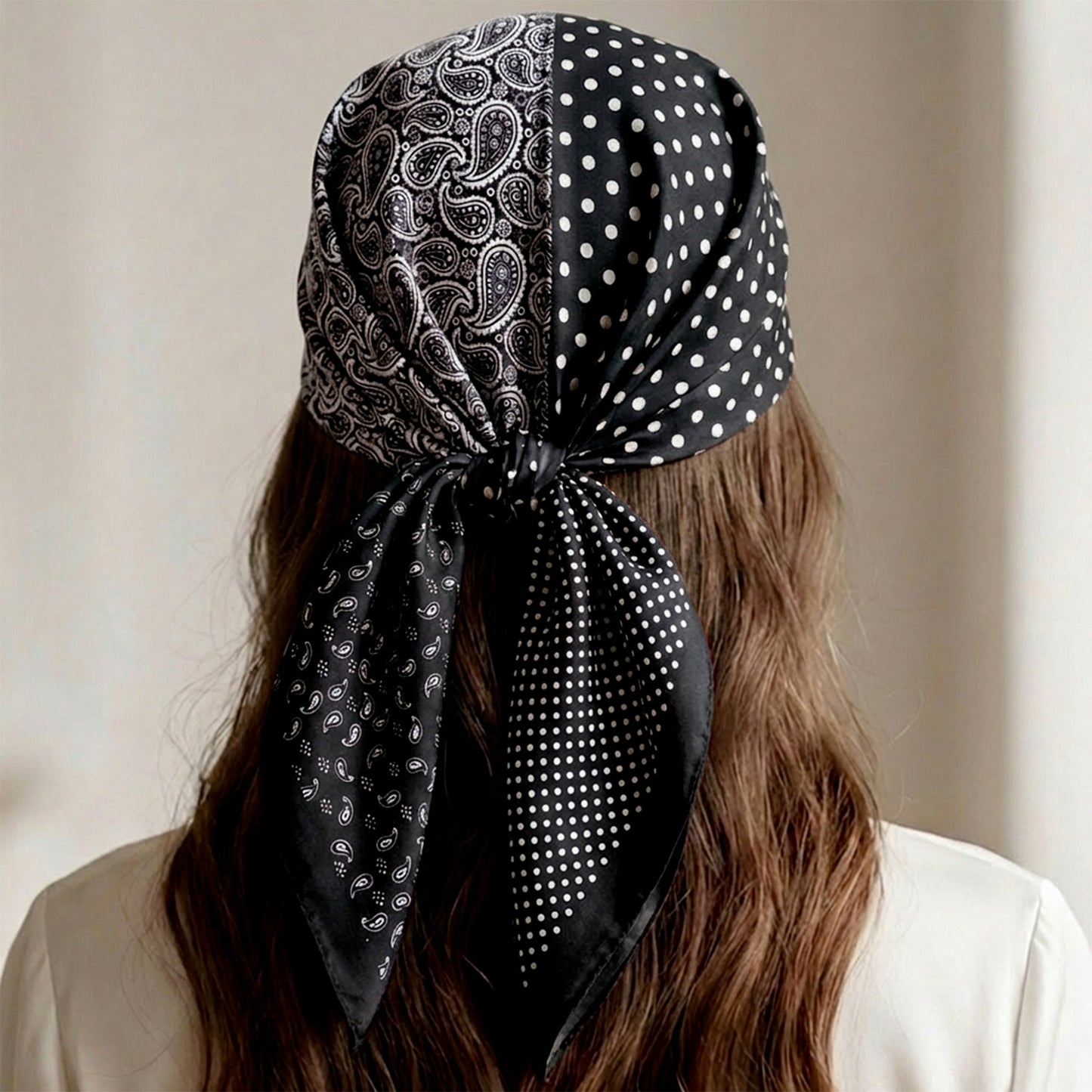 Foulard carré toucher soie Noir Atelier Mosaic - 70 x 70 cm