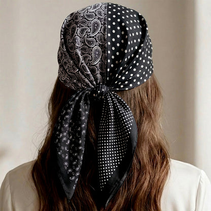 Foulard carré toucher soie Noir Atelier Mosaic - 70 x 70 cm