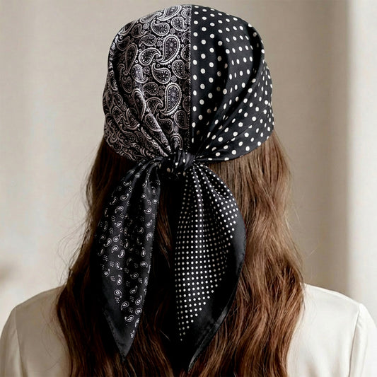 Foulard carré toucher soie Noir Atelier Mosaic - 70 x 70 cm