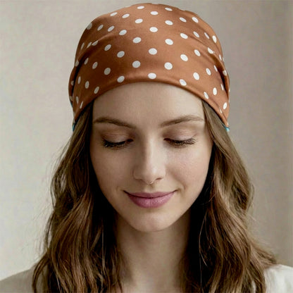 Foulard carré toucher soie Polka Prestige Cognac 70 x 70 cm