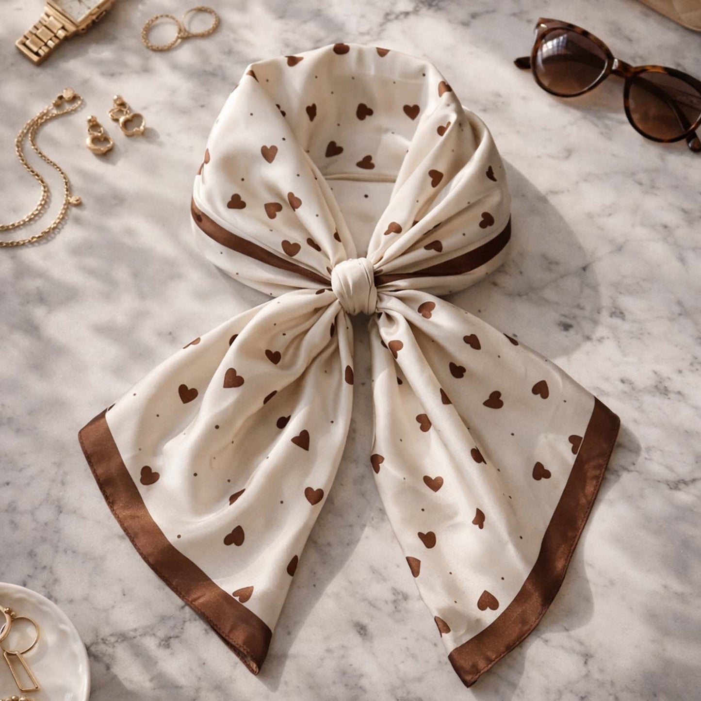 Foulard carré toucher soie Sweet Mocha 70x70cm