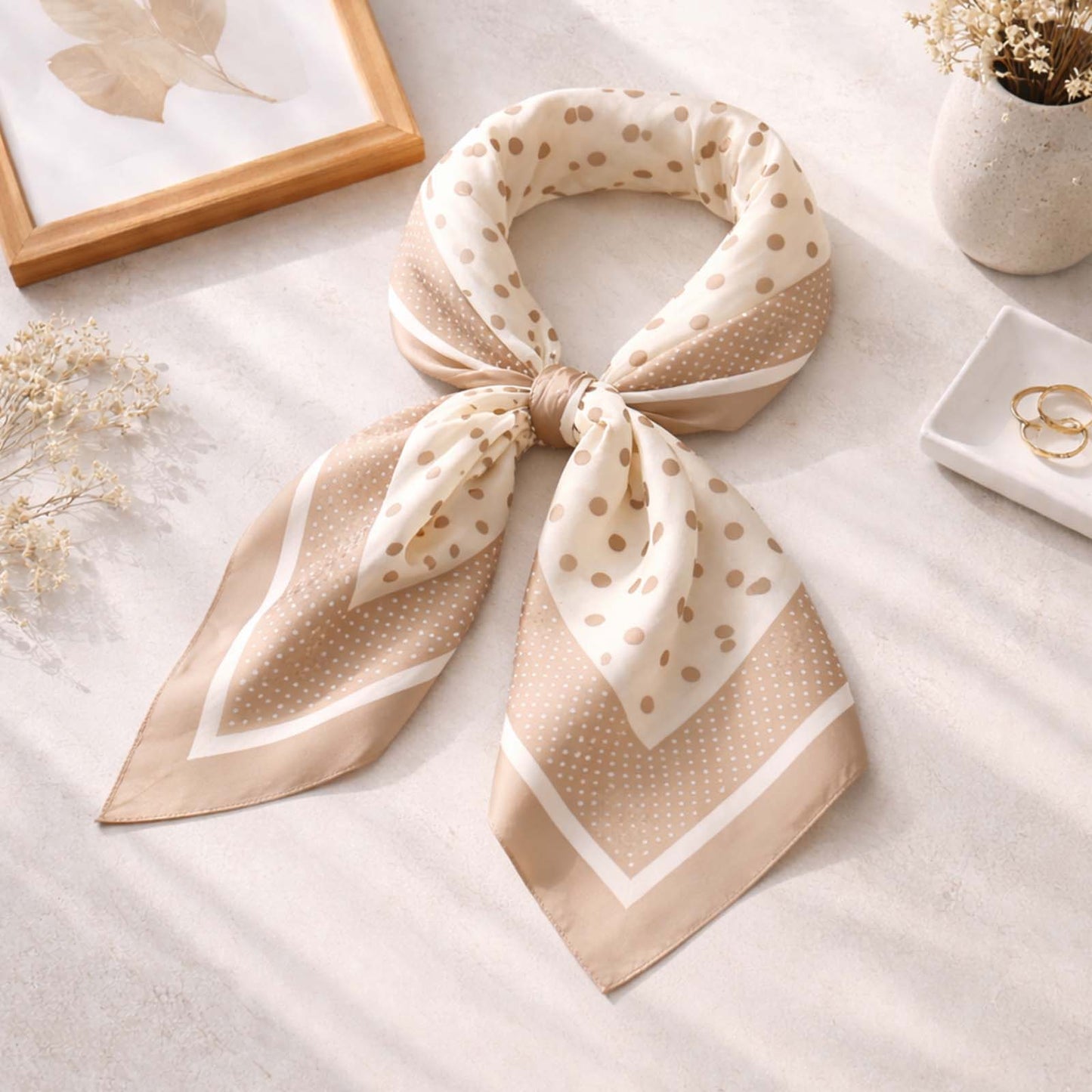 Foulard carré toucher soie Mocha Polka Prestige 70x70cm