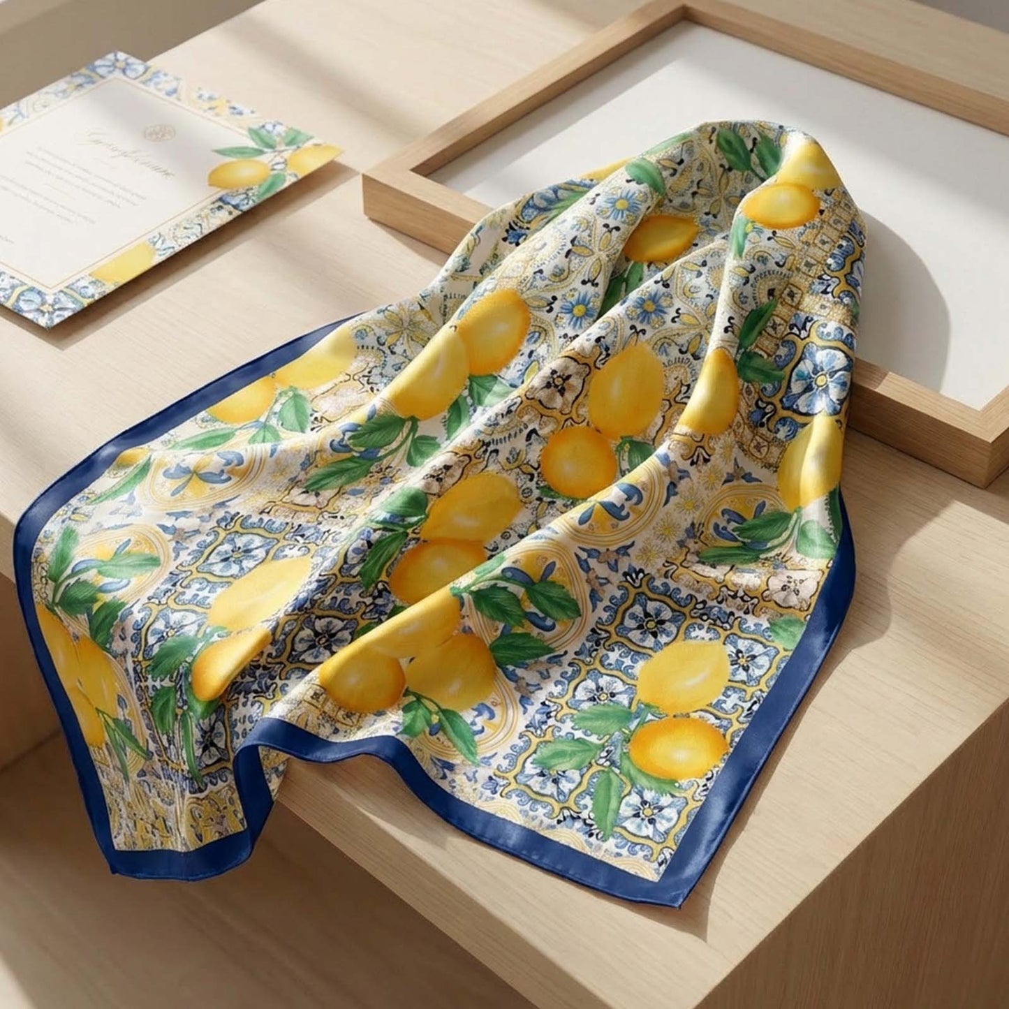 Foulard carré toucher soie Lemon Dolce Vita 70x70cm