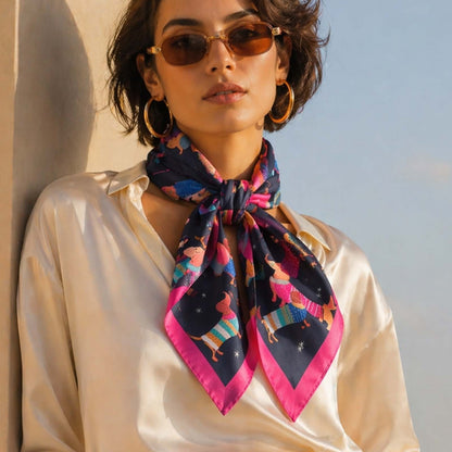 Foulard carré toucher soie Silhouettes Canines 70x70cm