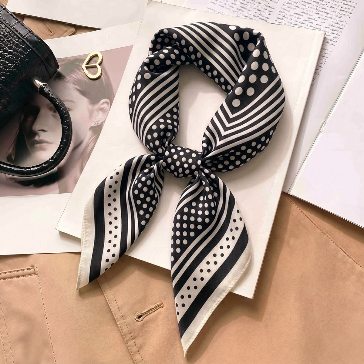 Foulard carré toucher soie Noir Deep Contrast 70 x 70 cm