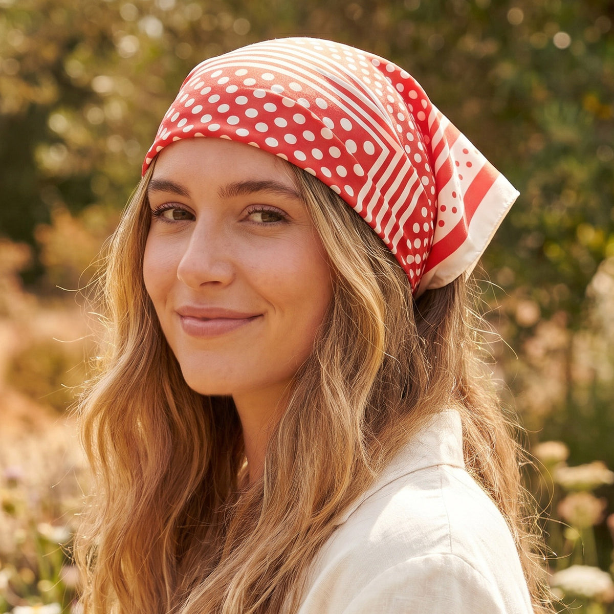 Foulard carré toucher soie Sable Rubis 70 x 70 cm