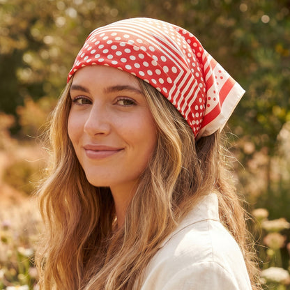 Foulard carré toucher soie Sable Rubis 70 x 70 cm