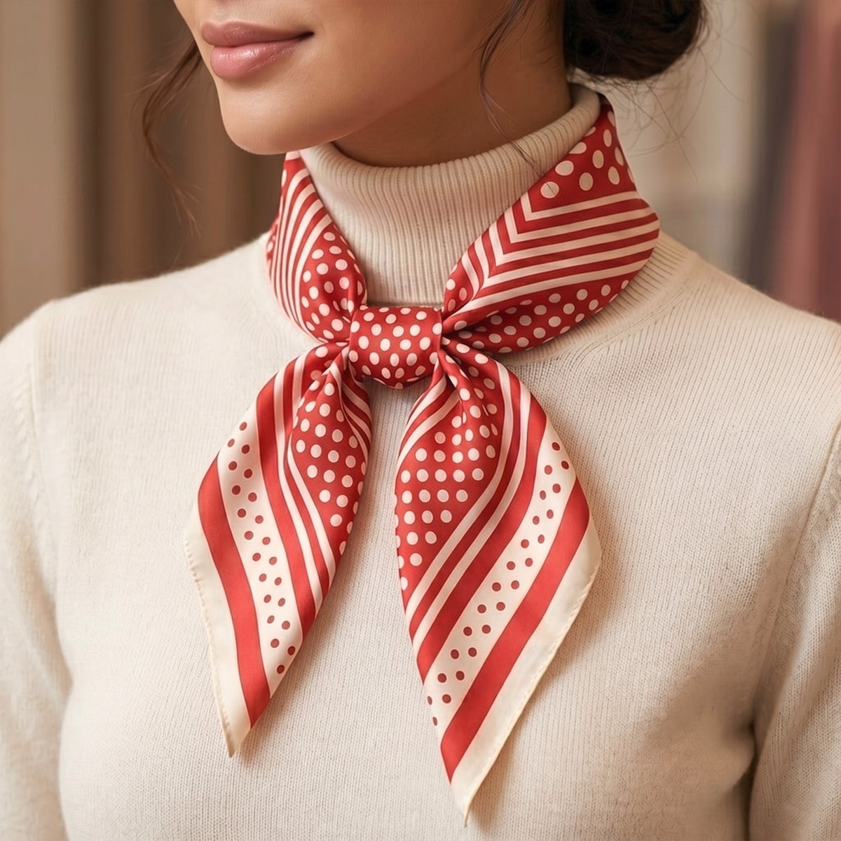 Foulard carré toucher soie Sable Rubis 70 x 70 cm