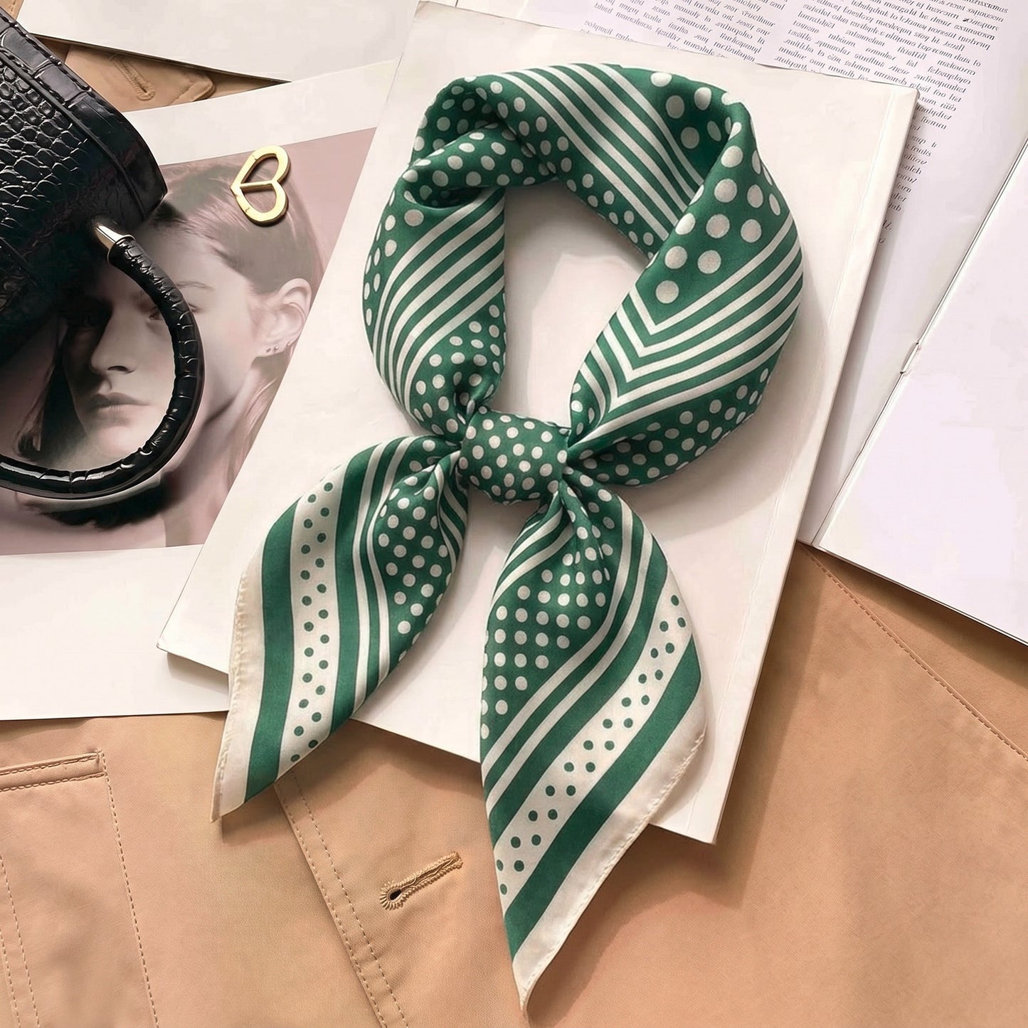 Foulard carré toucher soie Jade Riviera Chic 70 x 70 cm