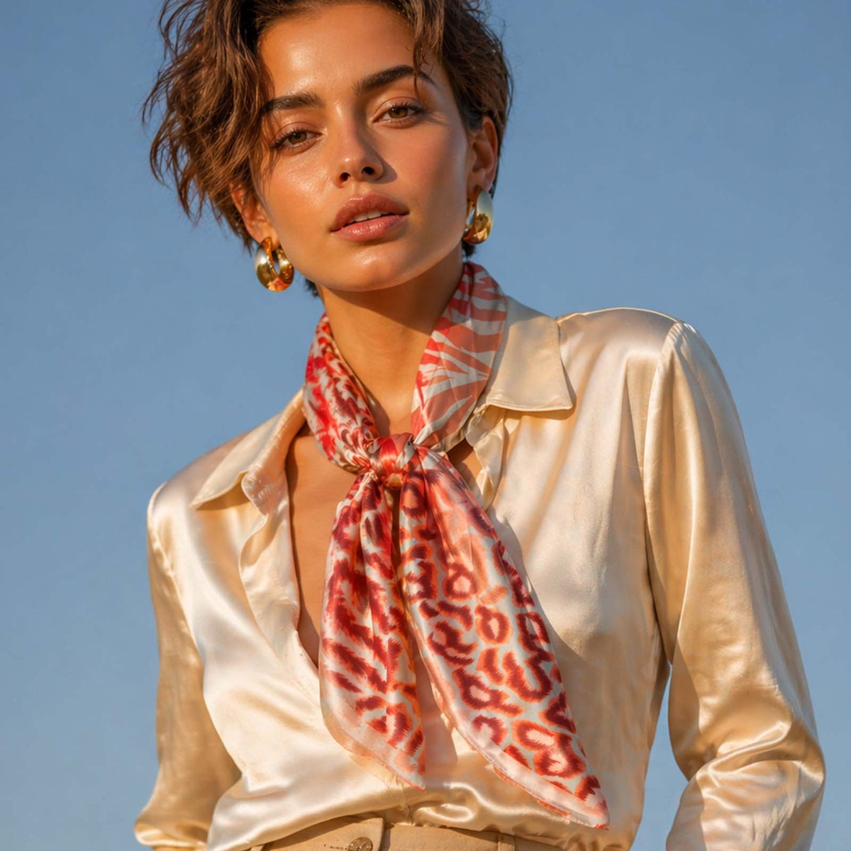 Foulard carré toucher soie Safari Pop 70x70cm