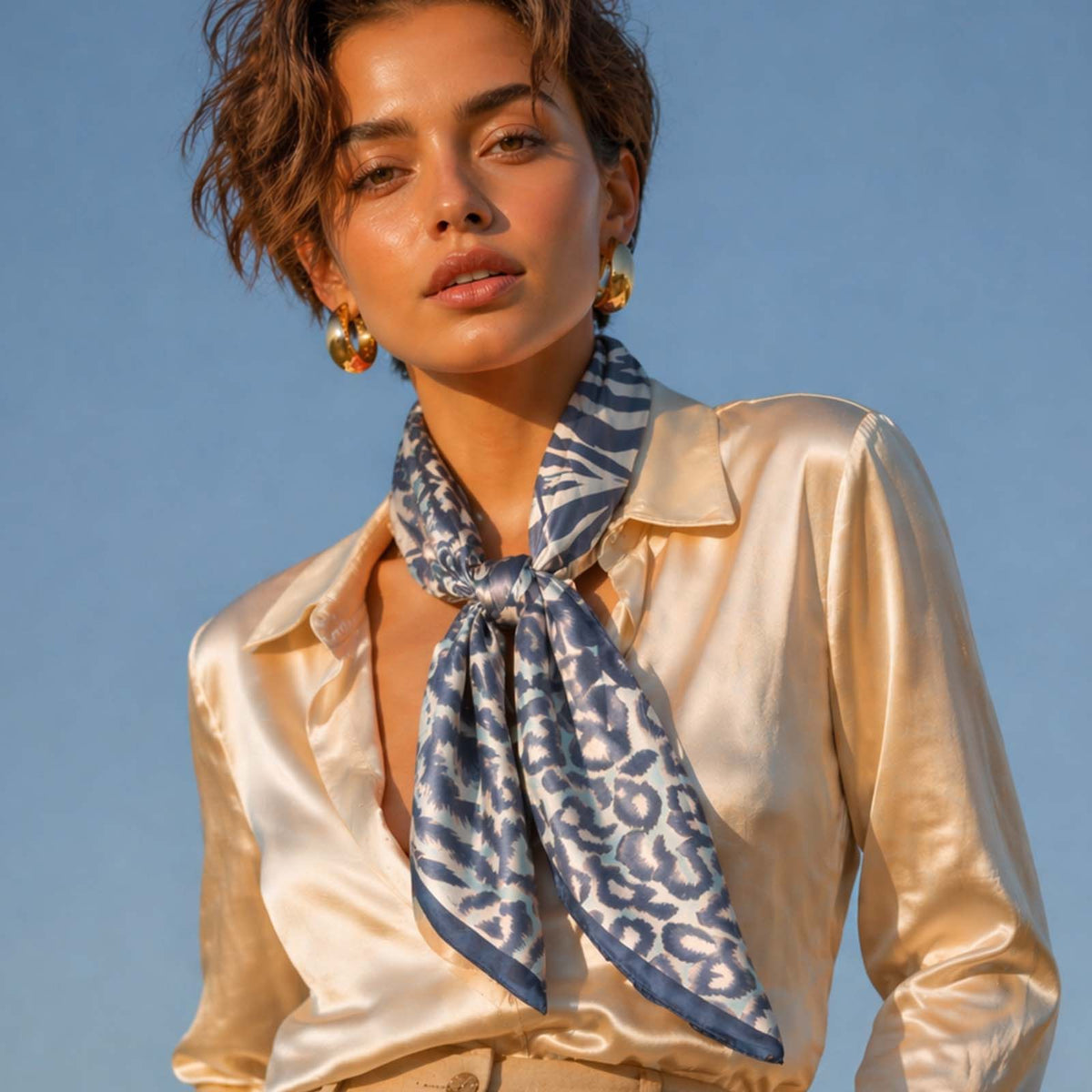 Foulard carré toucher soie Jungle Ice 70x70cm