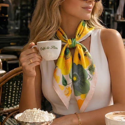 Foulard carré toucher soie Prairie Dorée 70x70cm